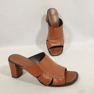 Cole Haan Sz 8.5 Naomi Heeled Sandals Bourbon Calf Leather Minimalist Modern
